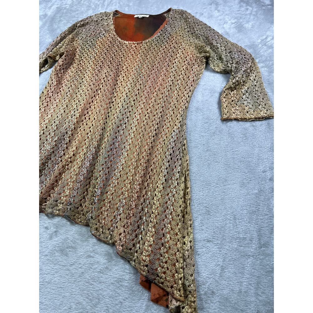 Indigo Soul Gypsy Crochet Tunic Top XL Boho Lagenlook Layered Sharkbite Hem - Picture 4 of 9